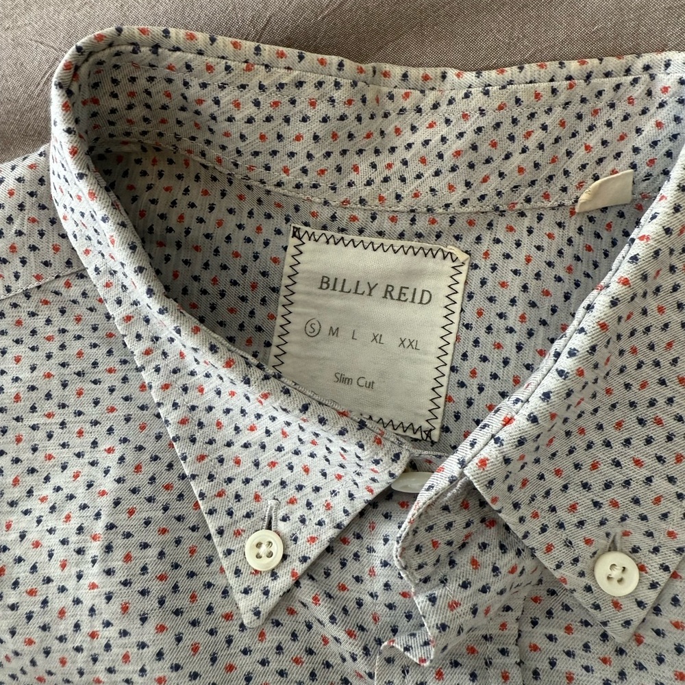 Billy Reid Men's Slim Cut Shirt - Grey with Red and Blue Dots
